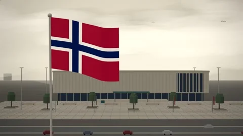 Norway Flag Flying Over Central Library Reading Room seamless loop Stock Footage 345345664