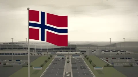 Norway Flag Flying Over Data Center Technology Campus seamless loop Stock-Footage 344848192