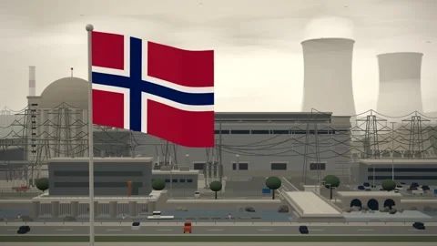 Norway Flag Flying Over Nuclear Power Station Domes seamless loop 動画素材 344847853