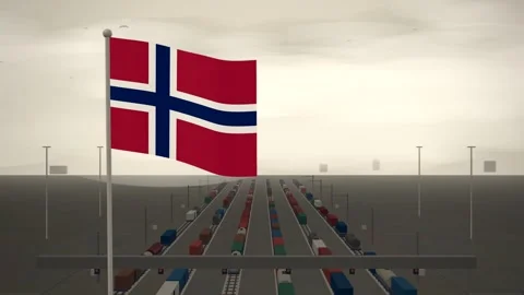 Norway Flag Flying Over Railroad Freight Rail Yard seamless loop Stock Footage 344848016