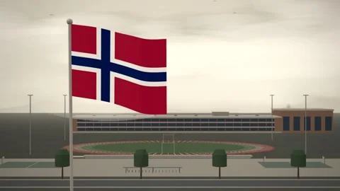 Norway Flag Flying Over School Campus Running Track seamless loop Stock Footage 345381476