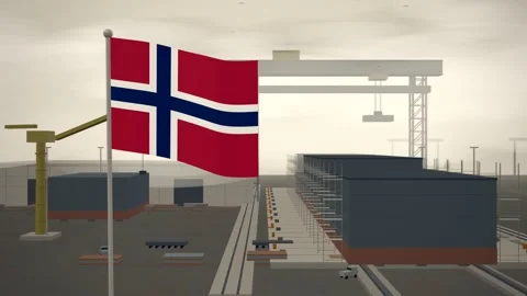 Norway Flag Flying Over Shipyard Building Berth Gantry seamless loop Vídeos de archivo 344846498