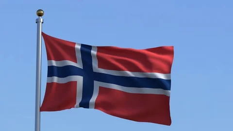 Norway flag in front of a clear blue sky Stock Footage 91493526