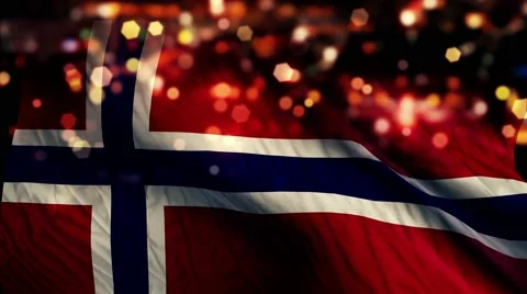 Norway Flag Light Night Bokeh Abstract Loop Animation 4K Stock Footage 47619104