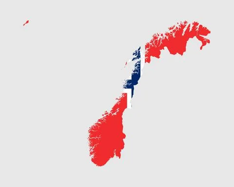 Norway Flag Map. Map of the Kingdom of Norway with the Norwegian country banner Stock Illustration