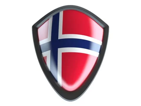Norway flag on metal shield isolate on white background. 스톡 일러스트