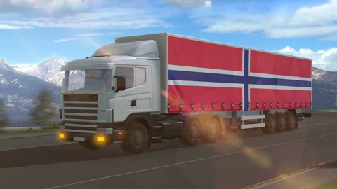 Norway flag shown on the side of a large truck Stock Footage 122104901