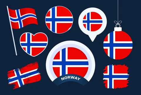 Norway flag vector collection. big set of national flag design elements in di Illustrazione stock