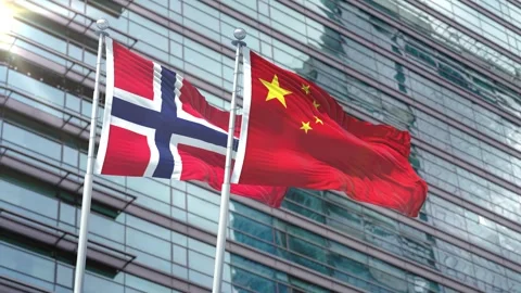 Norway Flag VS Flag of China Stock Footage 343595018