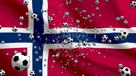 Norway Flag Waving Background with Spinning Soccer Balls Loop Video stock 335523513