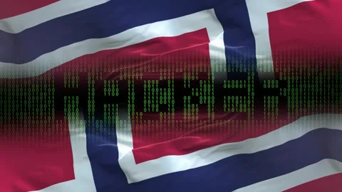 Norway flag - Waving flag on matrix binary code background Stock Footage 321420469