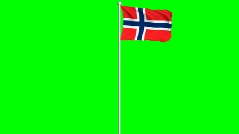Norway Flag Waving Fluttering on Wind Loopable Green Blue Screen Matte Stock Footage 77574814