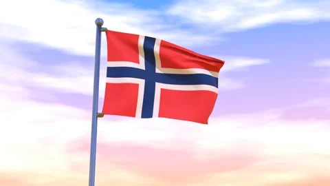 Norway Flag waving in the high wind Video stock 154873435