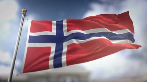 Norway Flag Waving Slow Motion 3D Rendering Blue Sky Background - Seamless .. Stock Footage 75505515