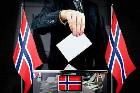 Norway flags, hand dropping voting card - election concept - 3D illustration Illustration
