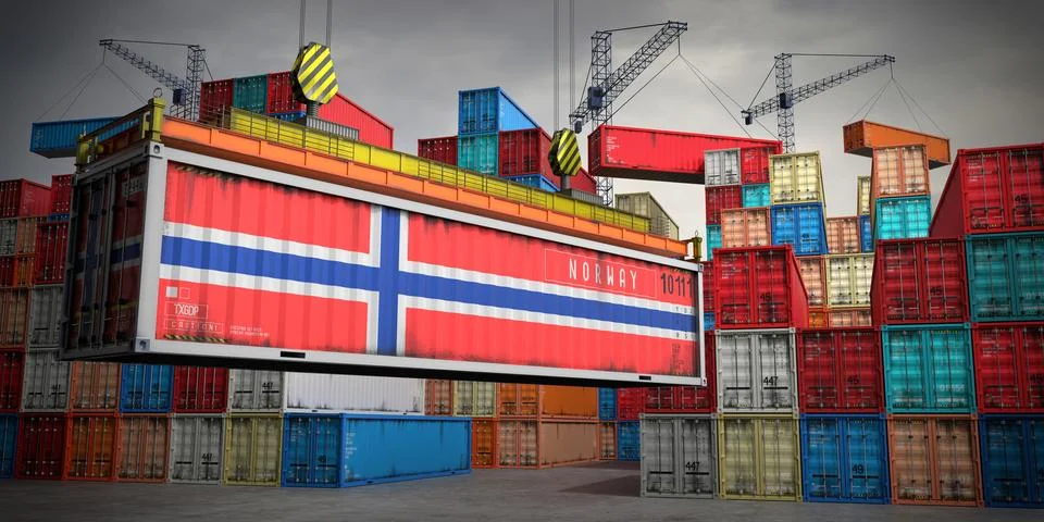 Norway - freight container in cargo terminal - 3D illustration Stock Illustration