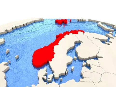 Norway on globe with watery seas Stock Illustration