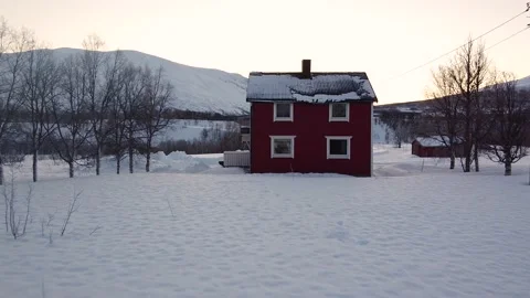 Norway house in sunny winter Stock Footage