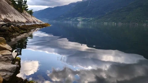 Norway - ideal fjord reflection in clear water Stock Footage