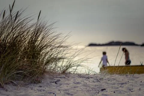 Norway, Kids playing on beach Stock Photos
