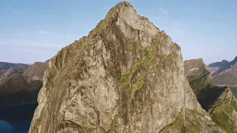 Norway landscape Segla Mountain peak close up aerial Stock Footage 121411503