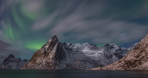 Norway - Lofoten - Reine Northern Lights Time Laps Stock Footage
