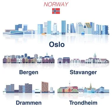 Norway main cities skylines in soft cold tones color palette Stock-Illustration