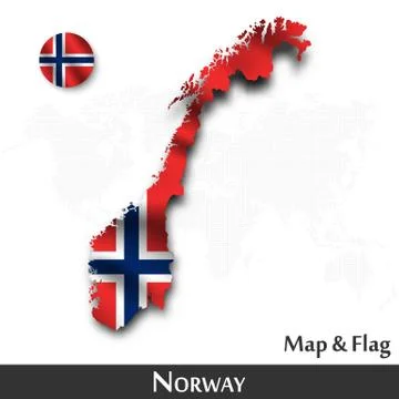 Norway map and flag . Waving textile design . Dot world map background . Vect Stock Illustration