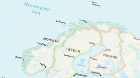 Norway on a Map with Defocus (4K UHD) Stock Footage 113600827