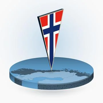 Norway map in round isometric style with triangular 3D flag of Norway Stock Illustration