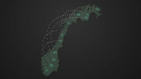 Norway Map Showing Data Signal Transfer from One Location to Another Stock Footage 342308905