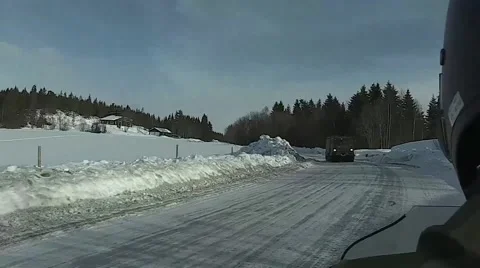 Norway, March 2016, Ski Doo Drive Snowy Road Catepillar Drive Agains Stock Footage 61936381