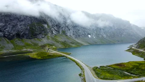 Norway mountain road in between two lakes Video stock 203230742