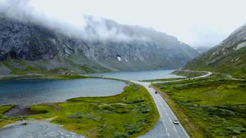 Norway mountain road in between two lakes Video stock 203230746