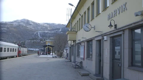 Norway-Narvik-Train-Station-Snow Stock Footage 37815472