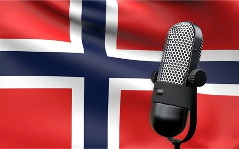 Norway national flag with microphone composition of voice of truth debate inf Stock Illustration