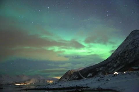 Norway northern lights mountain Stock Photos