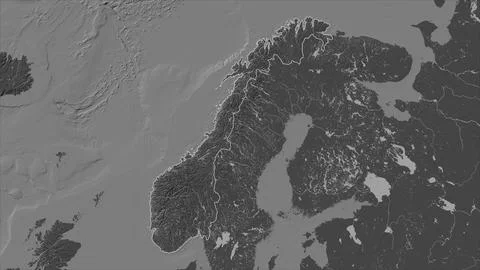Norway outlined on a Bilevel elevation map with lakes and rivers Illustrazione stock
