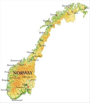 Norway physical map Stock Illustration