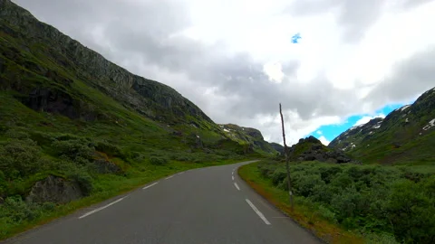 Norway road including bends mountains remote HDR, HFR Stock Footage 217402055