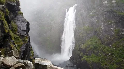 Norway Rocks Waterfall River Forest Mountains Bridge Stock Photos