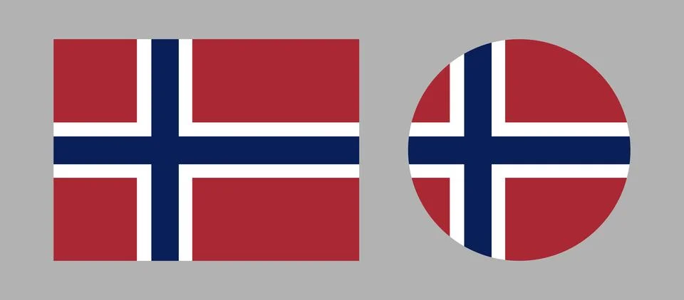 Norway round, rectangular flag. Flag of Norway button, badge set. National Illustrazione stock