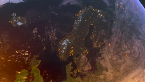 Norway from Space at Sunset. Scandinavia View from Space Orbit. Blue Planet Stock Footage 320164744