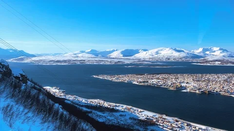 Norway. Tromsø seen from inside the  Tromso Cable Car (Fjellheisen) Stock Footage 127495332