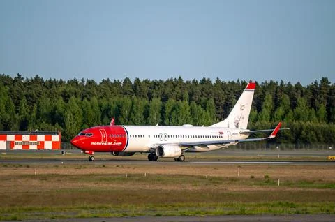 Norwegian Air Shuttle Boeing 737 max (LN-DYR) arrival in Riga/RIX airport Stock Photos