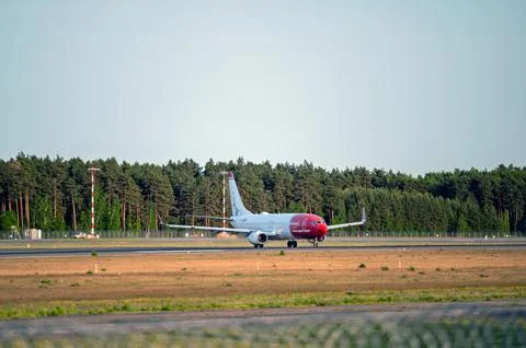 Norwegian Air Shuttle Boeing 737 max (LN-DYR) arrival in Riga/RIX airport Stock Photos