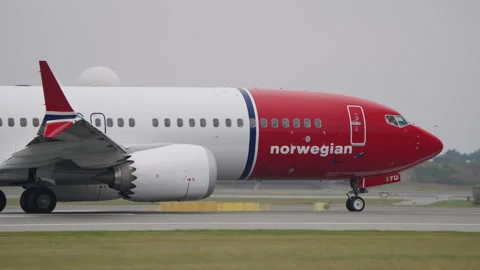 Norwegian Boeing 737 MAX Passenger Airplane Starting Takeoff Roll, Copenhagen Stock Footage 286028887