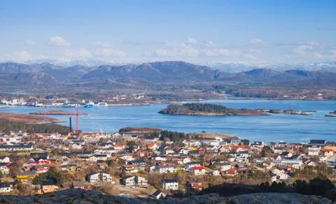 Norwegian fishing town Rorvik on sea coast Stock Photos