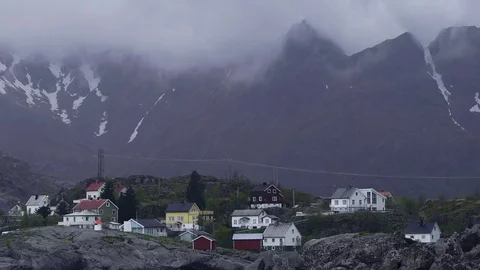 Norwegian Fishing Village On The Lofoten Island In Northern Norway. Stock Footage