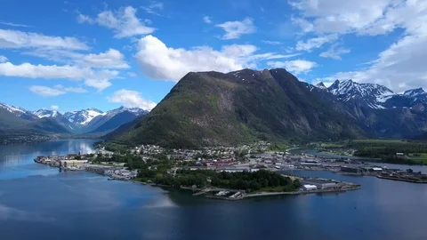 Norwegian Fjord Landscape Aerial Stock Footage